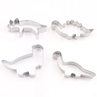 UK Metal 4 Piece Dinosaur Shaped Cookie Pastry Icing Cutter Mold Set • £2.75