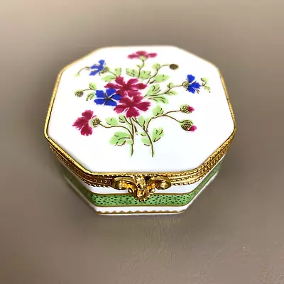 Haviland Limoges France Trinket Box Vieux Paris Vert Gold Trim Floral Hinged • $42