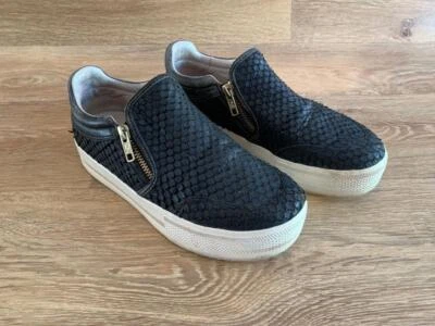 £15.99 • Buy Womens Loafers Ash Zip Black Low Faux Reptile Snake Skin Intense UK 4 EU 37