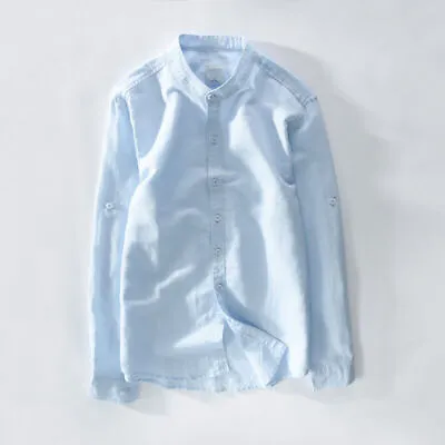 Mens Chinese Traditional Mandarin Collar Cotton Dress Shirts Casual Linen Shirt • $32.99