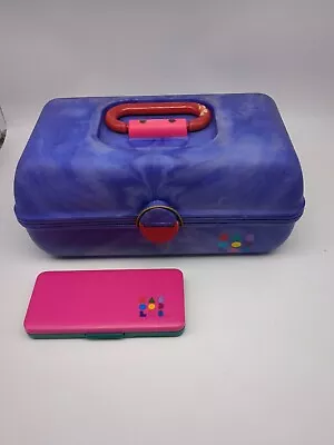 Caboodles 3-Tier Purple Pink Makeup Travel Case  W/ Mirror Marble Finish & Bonus • $18.02