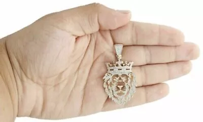 Lion Face King Crown Pendant 14K Yellow Gold Plated 2Ct Round Lab-Created Plated • $192.85