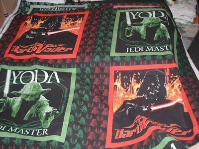 Vtg 2005 Star Wars Fabric Darth Vader Yoda Pillow 4 Wallhanging Panel 35x44 #MFB • $12.99