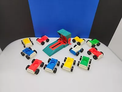 Vintage Fisher-Price Little People Action/Parking Garage Lift Plus 11 Cars • $19.99