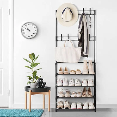 $18.59 • Buy Entryway Coat Rack Shoe Bench 4-Tier,Hall Tree Entryway Storage Shelf W/ 8 Hooks