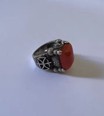 $45 • Buy Ancient Antique Victorian Ring Sterling Silver Red Carnelian Stone Engraved