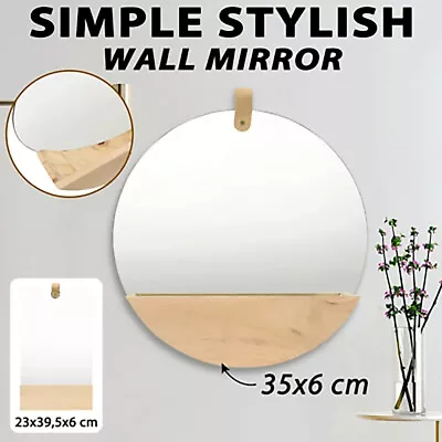 Decorative Wall Mirror With Wooden Shelf Round Elegant Bathroom Hallway Decor • $49.81