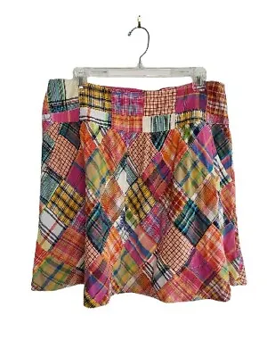 CAbi Style 475 Madras Plaid Pink Cotton Patchwork Skirt With Pockets Size  8 EUC • $32.95