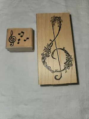Music Notes Rubber Stamp Wood Mount Lot Of 2 • $4.99