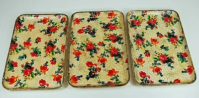 Vintage Antique Paper Papier Mache Tray Floral Crackle Pin Vanity Snack Serving • $14