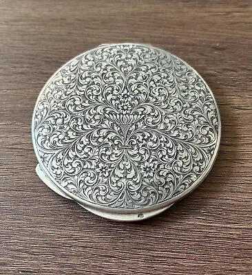 Beautiful Large Engraved Antique European 800 Silver Powder Compact With Mirror • $75