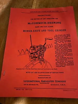 IH Mowers Knife And Tool Grinders Service Parts Catalog Reprint • $14