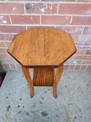 Vintage Oak Plant Stand Fern Table Handmade 2 Shelves Octagon • $180.49