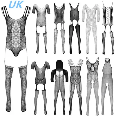 UK Mens Bodysuits See Through Mesh Fishnet Crotchless Pantyhose Body Stocking • £3.99