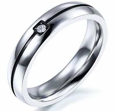 Zircon Silver Wedding 316L Stainless Steel Ring For Men/ Women Size 8-11 • $9.99