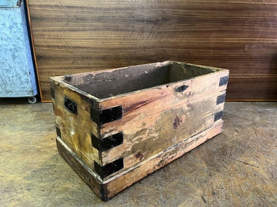Antique Wooden Trunk Vintage Storage Box Rustic Large Metal Handles • £36