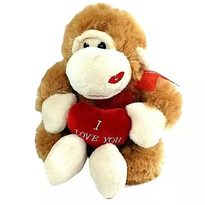 I Love You Heart Stuffed Plush Monkey Toy Red Lips Tan Brown 8  Valentine  • $10.20