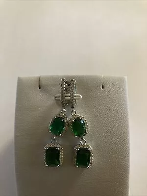 Green & White Sapphire (lab-created) Dangle Drop Leverback Earrings • $39.99