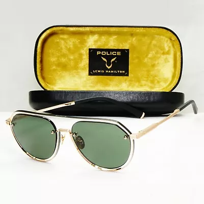 Police Lewis Hamilton F1 Sunglasses Gold Green Metal Pilot SPL E17 COL 0302 • $125.06