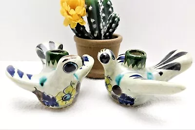 Vintage 60s Tonala Mexican Stoneware Pottery Ceramic Bird Candle Holders Mexico • $24