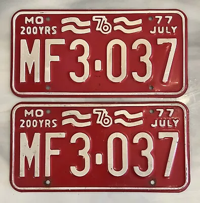 1976 Missouri US Bicentennial 200 Years License Plate Matched Pair / Set MF3-037 • $39.99