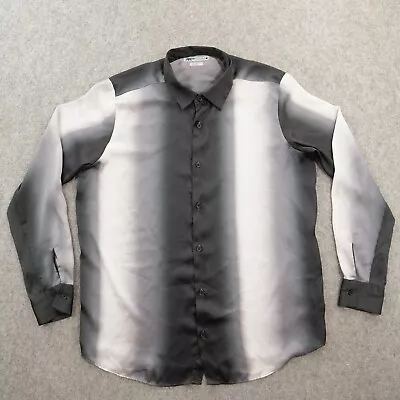 Zara Shirt Mens Large Black White Button Satin Long Sleeve Relaxed Viscose • $13.99