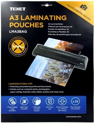 Texet Laminating Pouches A6 / A5 / A4 / A3  150 Micron  - Pack  Of 25 • £6.99