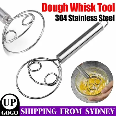 Stainless Steel Dough Whisk Tool Kitchen Manual Baking Flour Egg Mixer Eggbeater • $8.95