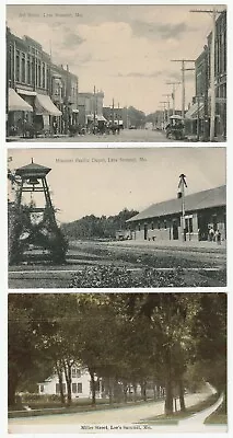 Lee's Summit MO - 3rd St Missouri Pacific Depot & Miller St - 3 X C1910s Pcds • $9.95