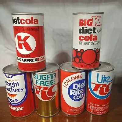 Lot 110 6 Vintage Steel Pull Top Soda Pop Cans Diet Cola Weight Watchers Diet Ri • $5