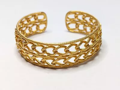 Vintage Matte Gold Tone Chunky Chain Link Cuff Bracelet 7/8  Wide • $24.99