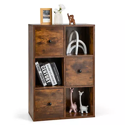 Storage Cabinet W/ 6 Compartment Free-standing Bookshelf W/ 3 Cubes & 3 Drawers • $105.95