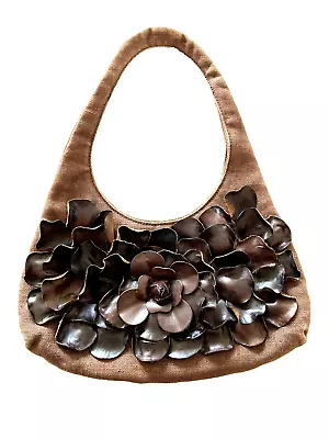 VTG Rare Beautiful PAOLO MASI Italy Leather Flower Linen Small Shoulder Bag • $26