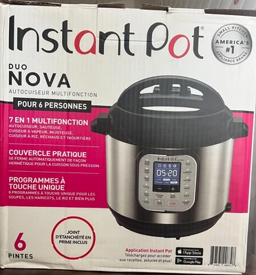 $69.99 • Buy Instant Pot Duo Nova 6-quart Multi-Use Pressure Cooker, Silver NEW - Open Box
