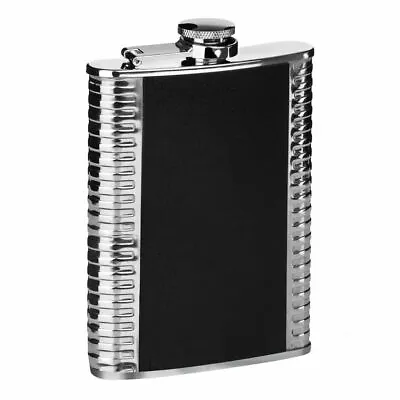 New Hip Flask 8oz Black Ribbed Stainless Steel Best Man Liquor Gift With Funnel  • £6.99