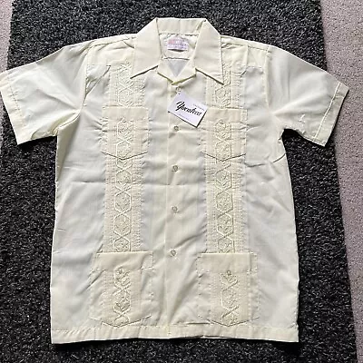 £49.99 • Buy Vintage 70s Yucateca Guayabera Mexican Wedding Shirt Mens Large Yellow Pockets