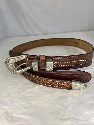 Leather Belt Size 32 Textan Cowhide USA Vintage W/Buckle Tooled Western • $18.49