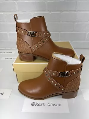 Michael Kors Kincaid Leather Studded Logo Ankle Boot - Luggage • $149