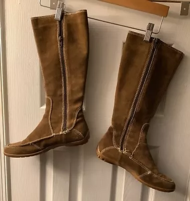 ZARA Women’s Brown Suede Flat Knee- High  Boots Side Zipper Size 39/9🌺 • $32