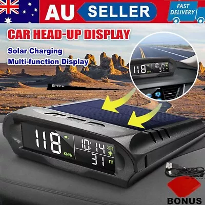 Universal Wireless Digital GPS Speedometer Car HUD HEAD-UP Display Solar Panel • $37.84