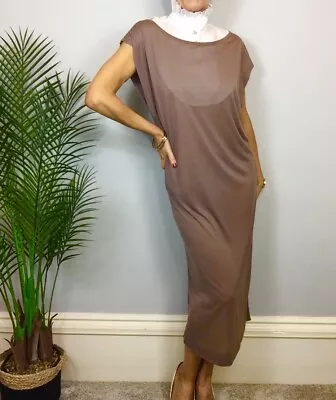 French Connection T-shirt Maxi Dress Sz 10 Brown Boat Neckline See Others • £8