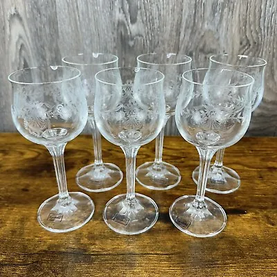 VTG Set Of 6 Bohemia Crystal-Crystalex Wine Glasses Etched 150ml 5oz 6.5  BOC138 • $44.99