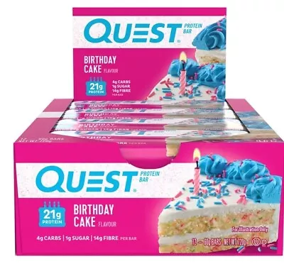 12pc Quest 60g High Protein Chewy Bar Healthy Snack Gym/Diet Treat Birthday Cake • $45.95