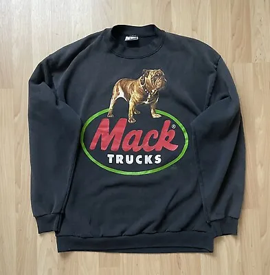Vintage 80s 90s Mack Trucks Bulldog Logo Pullover Black Sweatshirt XL Vtg • $125
