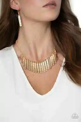 Paparazzi  Necklace - Metallic Muse - Gold- Hammered Metal Fringe • $3