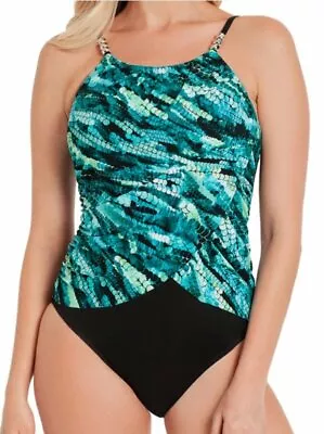 New Magicsuit Black Teal Aquarius Lisa One Piece Swimsuit Size 14 6008455 • $54.99