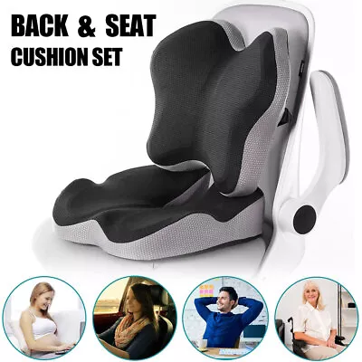 Memory Foam Office Car Home Chair Seat Cushion And Lumbar Support Pillow Set AU • $62.99