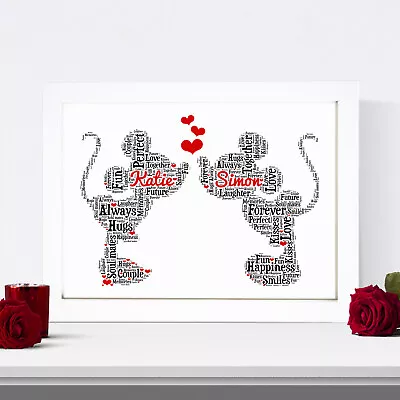 Personalised Micky & Minnie Word Framed Print Gift Couple Valentines Day Gifts • £28.49