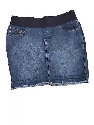 Duo Maternity Skirt Medium Womens Dark Wash Mini Raw Hem Elastic Waist Prengancy • £14.34