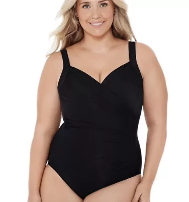 MiracleSuit Black Full Piece One Piece Modest Cinched Waist Shaping Bathing Suit • $95